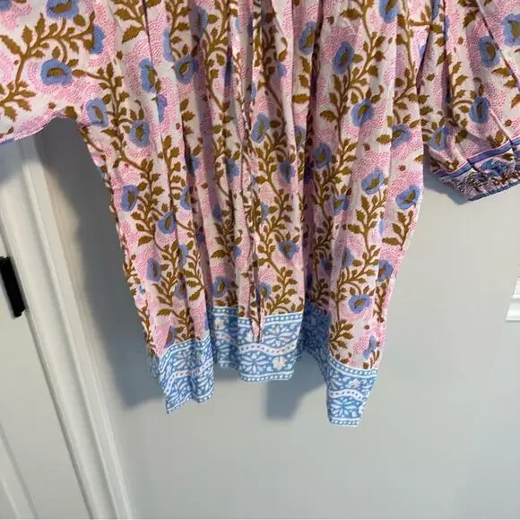 NWT Tuckernuck SZ Blockprints Pink Blue Floral Cotton Oversized Blouse Small - Picture 6 of 14